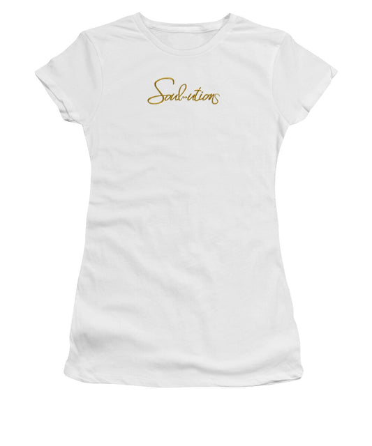 Golden Cursive Text on Black Background - Women's T-Shirt